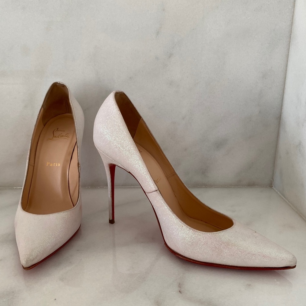 Christian Louboutin White Glitter Decollete Pumps